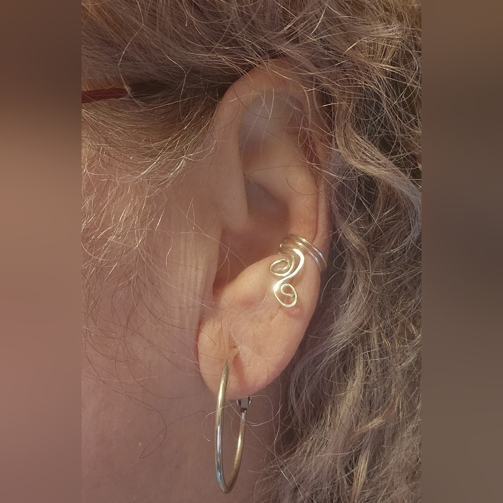 HAND CRAFTED Wire Wrapped Ear Cuff - Artisan Wave Design - Silver Gold or Bronze